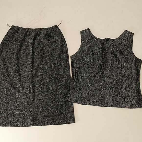 Silver Lame on Black Vintage Skirt & Top 70s 80's Metallic Knit Fun & USA Made - Picture 1 of 8